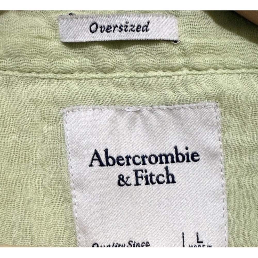 Abercrombie & Fitch Oversized‎ Crinkled Button Up Blouse Large Green EUC - Picture 3 of 5